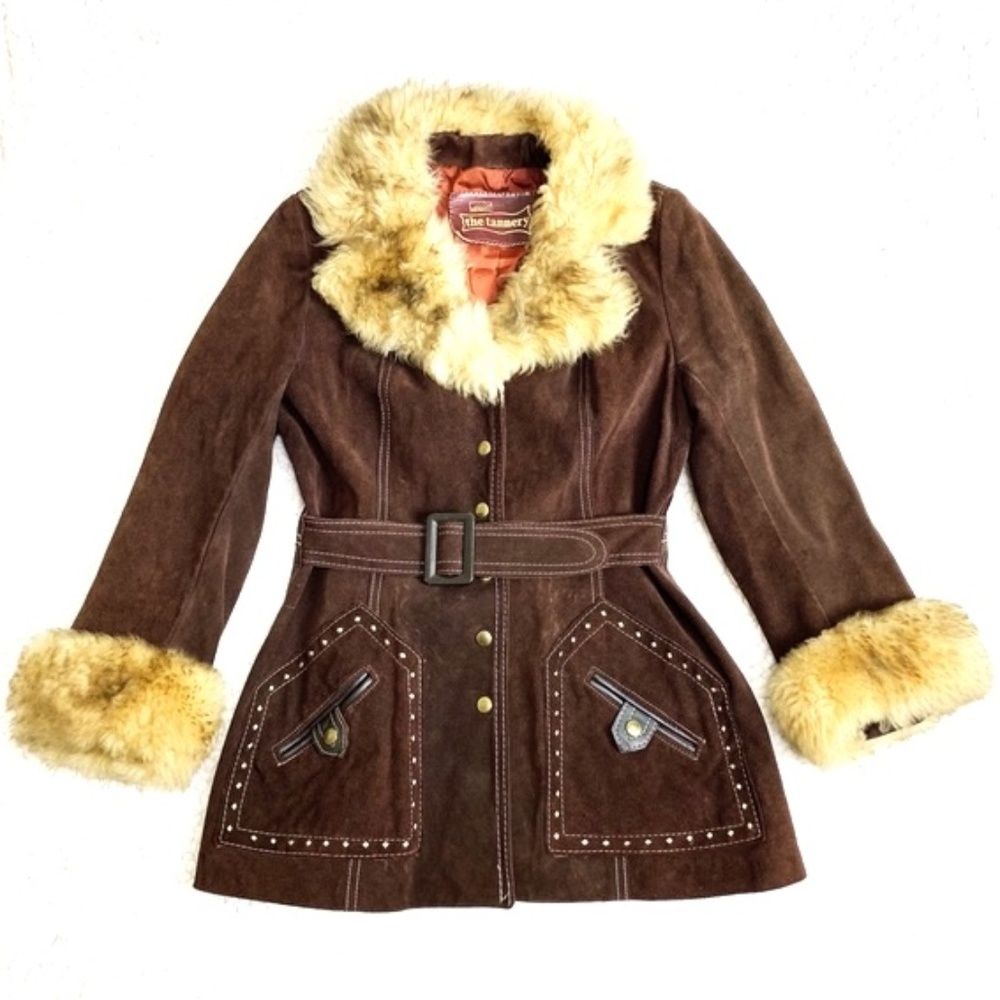 VINTAGE Penny Lane Style Fur Cuff Suede Shearling